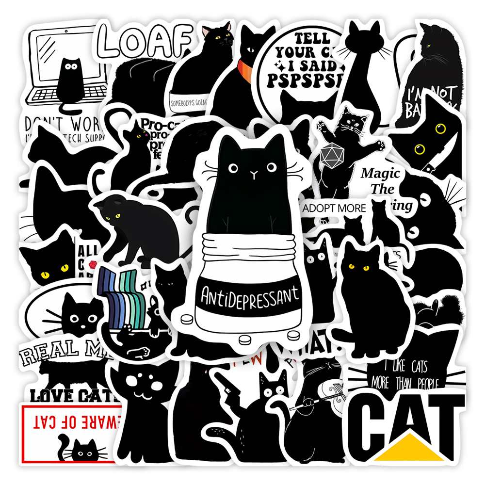 Kids Toys Laptop - Kawaii Komik Siyah Kedi Çıkartmalar DIY
